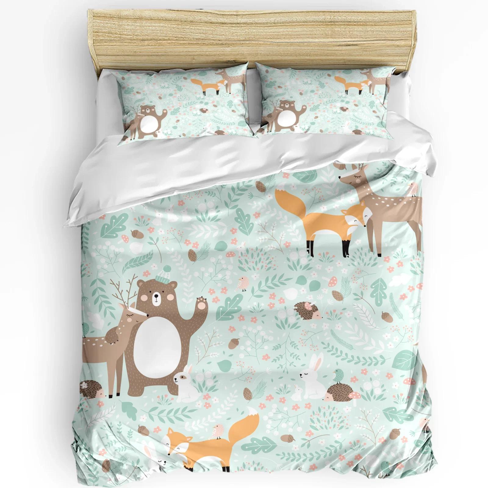 3pcs Bedding Set Forest Animal Cartoon Fox Deer Bear Home Textile Duvet Cover Pillow Case Boy Kid Teen Girl Bedding